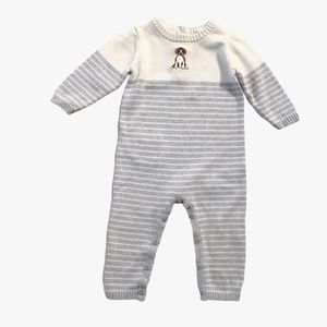 Janie & jack Gray Stripe Sweater Romper Puppy Dog 6-12